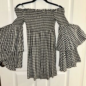 Impressions Black and White Gingham Off-Shoulder Dress